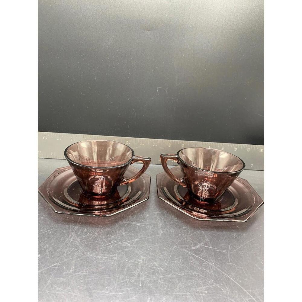 Amethyst Hazel-Atlas Moroccan Depression Glass Cup And Saucer Octagon - Picture 7 of 9